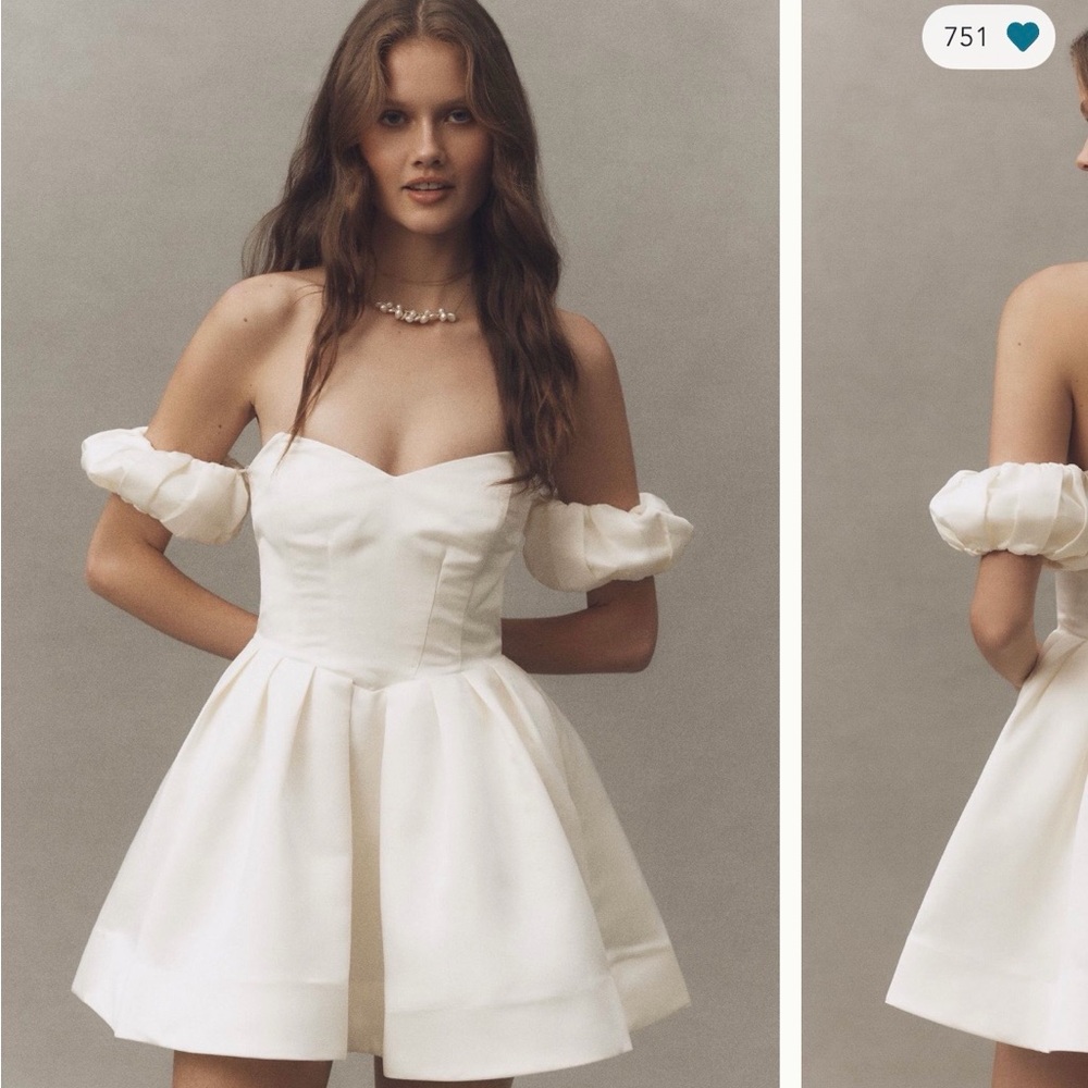 NEW BHLDN by Anthropologie Elegant White Removable Sleeves Off-Shoulder Dress